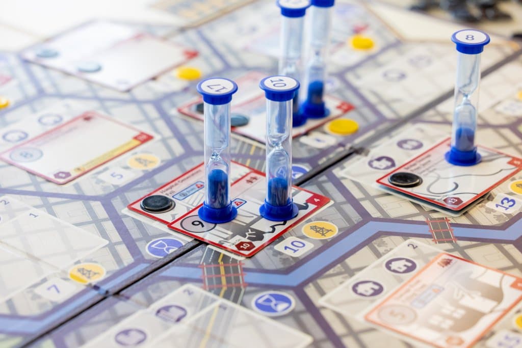 EMCE City Blackout game board showing the city map with power outage zones